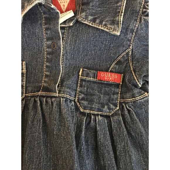 Vintage Guess Baby Denim Short Sleeve Girl Dress 18 M - Picture 3 of 4